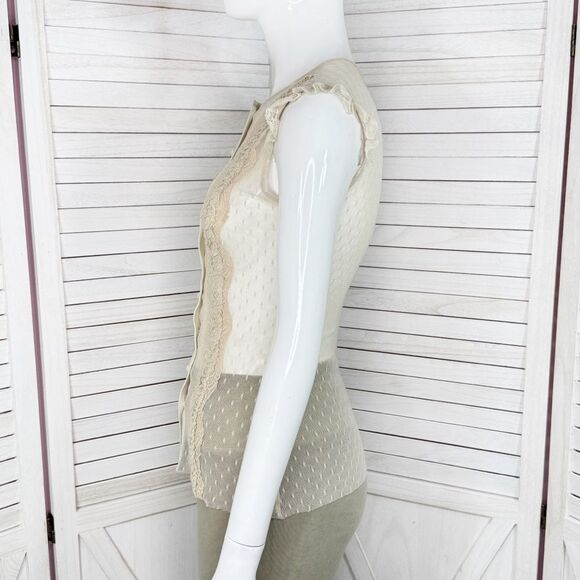 Vintage Express Sheer Lace Mesh Ruffle Coquette Top Blouse Ivory XS Y2K Western - Picture 2 of 12